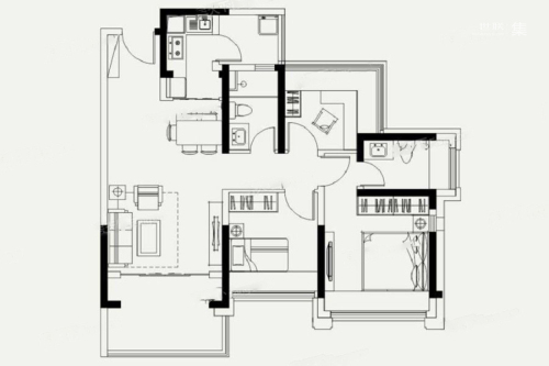 龙光玖龙台d户型3室2厅2卫89平户型图-3室2厅2卫1厨建筑面积89.00平米