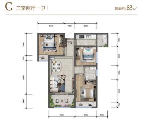 中国铁建广场3室2厅1卫-83m²-5