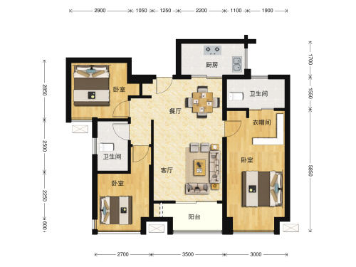 花样年家天下3室2厅2卫-91m²-1