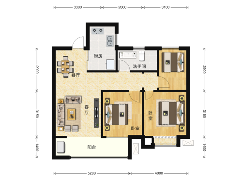 海那城洋房世家3室2厅1卫-88m²-1