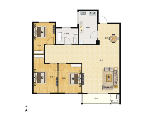绿地新里城3室2厅1卫-90m²-2