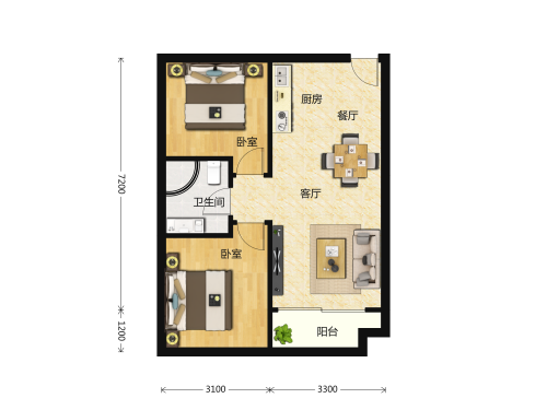 碧桂园领寓2室1厅1卫-67m²-3