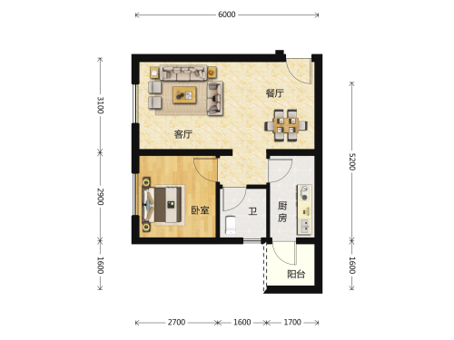 蔷薇国际1室2厅1卫-49m²-1
