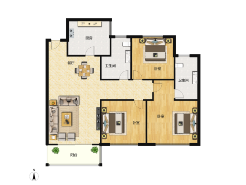 绿地新里城3室2厅2卫-110m²-4