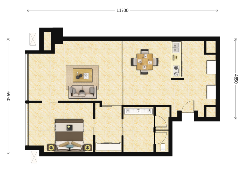 阿玛尼艺术公寓1室2厅1卫-71m²-3