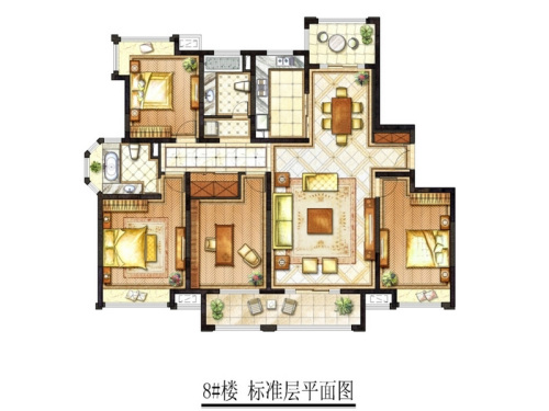 凤凰城8#楼M户型-3室2厅1卫1厨建筑面积108.00平米