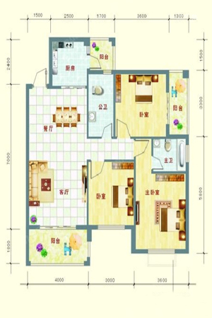 中泰名园2-1-05、2-2-06户型-3室2厅2卫1厨建筑面积106.11平米