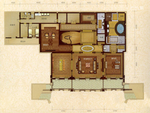 湘湖壹号A户型地下一层-6室4厅6卫1厨建筑面积1380.00平米