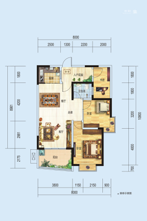碧水半岛1#H户型-3室2厅1卫1厨建筑面积83.77平米