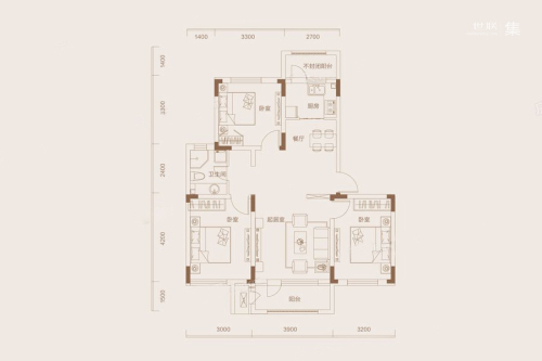 悦时光G户型-3室2厅1卫1厨建筑面积98.00平米