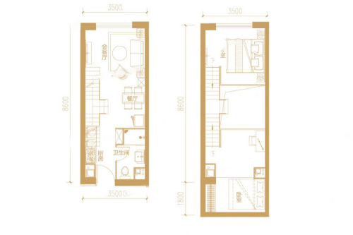 远洋7号3#2至22层D户型-2室2厅1卫1厨建筑面积41.00平米