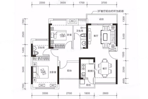 香莎公馆2栋B座05户型-2栋B座05户型-2室2厅2卫1厨建筑面积89.00平米