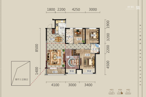 润景朗琴湾G3户型-4室2厅2卫1厨建筑面积131.00平米