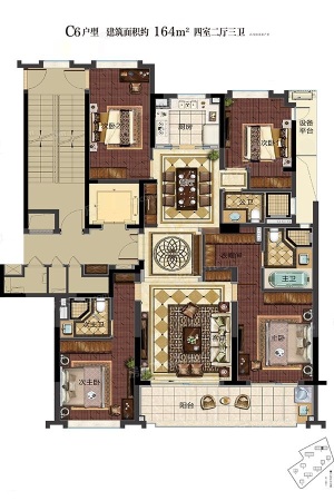 滨江保利翡翠海岸C6户型-4室2厅2卫1厨建筑面积164.00平米