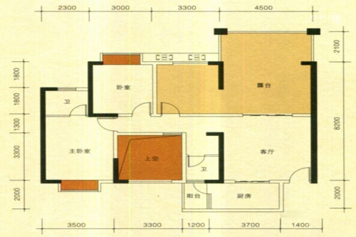 海悦华府一期1#、8#、9#、10#楼D1户型-2室1厅2卫1厨建筑面积100.06平米