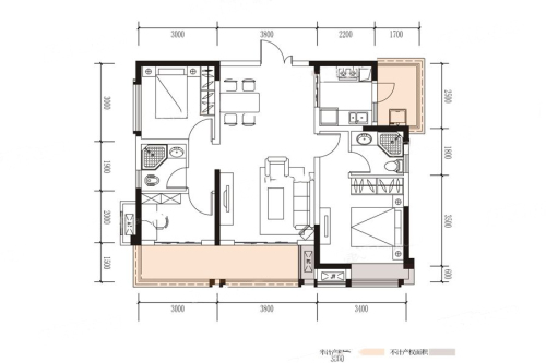 品润金樽府一期一批次C3标准层-3室2厅2卫1厨建筑面积95.24平米