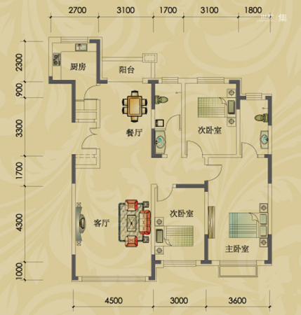 倚澜观邸二期2#楼高层1户型-3室2厅2卫1厨建筑面积145.00平米