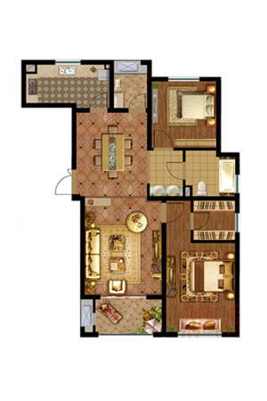 东方城市豪庭118平两房-2室2厅1卫1厨建筑面积118.00平米