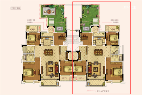 奥园城市天地三层右侧133平-4室2厅2卫1厨建筑面积133.00平米