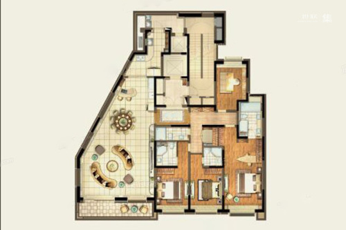 绿地海珀玉晖D户型-4室2厅4卫1厨建筑面积285.82平米