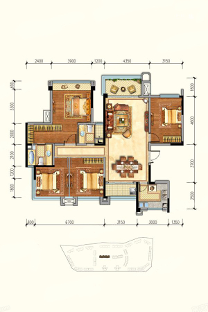 佳乐国际城洋房G04户型-4室2厅2卫1厨建筑面积146.00平米