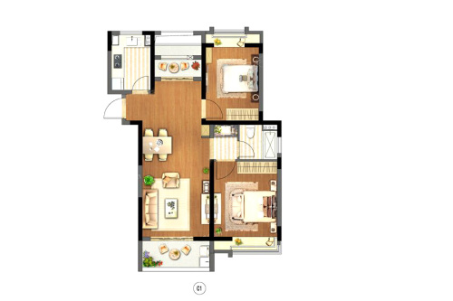 信达蓝尊二期C1户型-3室2厅1卫1厨建筑面积89.00平米
