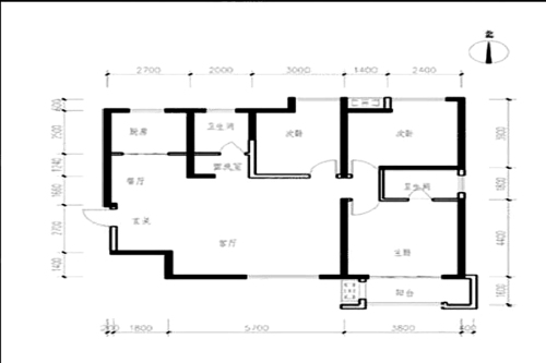 宫园中央7-B2户型-3室2厅2卫1厨建筑面积132.00平米