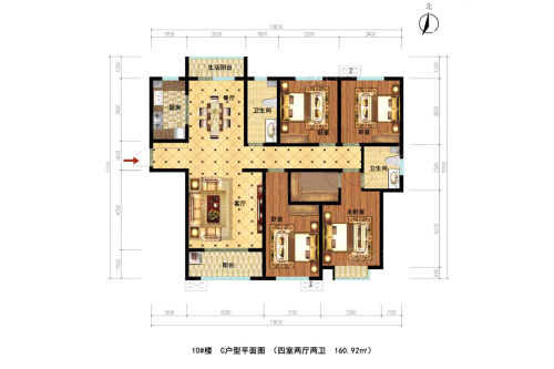 丽阳小区10#C户型-4室2厅2卫1厨建筑面积160.92平米