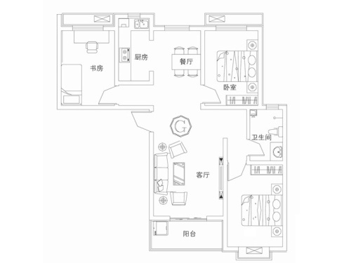 正科蓝山1#、3#标准层G户型-3室2厅1卫1厨建筑面积115.03平米