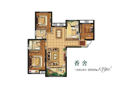 香漫里1-3号楼139平-3室2厅2卫1厨建筑面积139.00平米