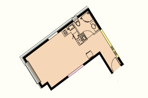 万达城公寓E类户型-1室1厅1卫1厨建筑面积51.37平米