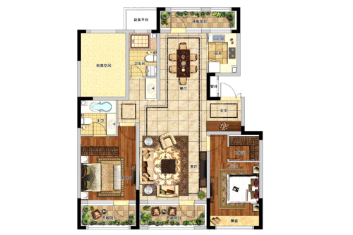 吴中桃花源洋房115㎡标准层户型-3室2厅2卫1厨建筑面积115.00平米