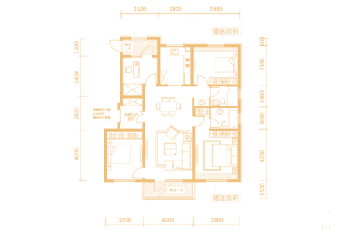 金石小镇洋房130平户型-洋房130平户型-4室2厅2卫1厨建筑面积130.00平米