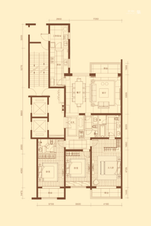 富力江湾新城N户型-3室2厅3卫1厨建筑面积221.00平米
