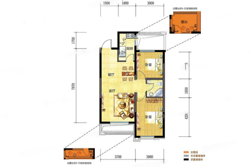 盾安·新一尚品6#-C户型-2室2厅1卫1厨建筑面积83.19平米