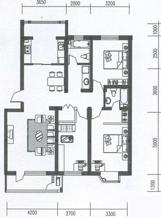 世代龙泽湾B户型-3室2厅2卫1厨建筑面积132.00平米