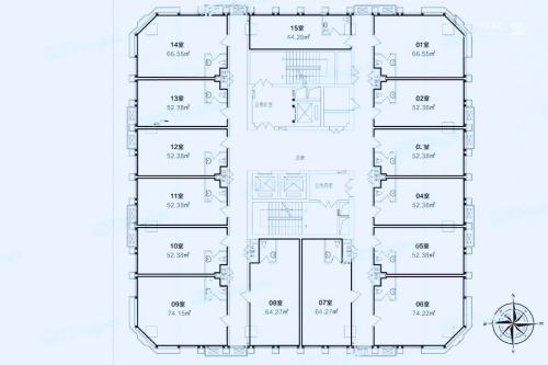 栾城林荫学舍项目平层图-1室1厅1卫1厨建筑面积52.38平米