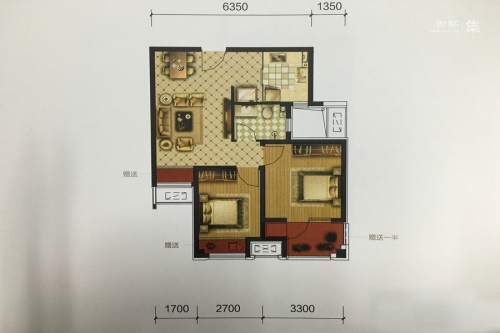 海逸铭筑32#B户型-2室2厅1卫1厨建筑面积69.01平米