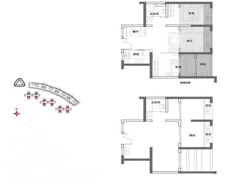 明发新城中心一期5号楼标准层C-2户型-2室2厅1卫1厨建筑面积66.40平米