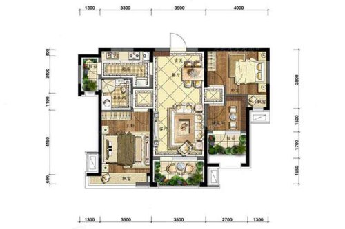沈阳雅居乐花园FB99平-3室2厅1卫1厨建筑面积99.00平米