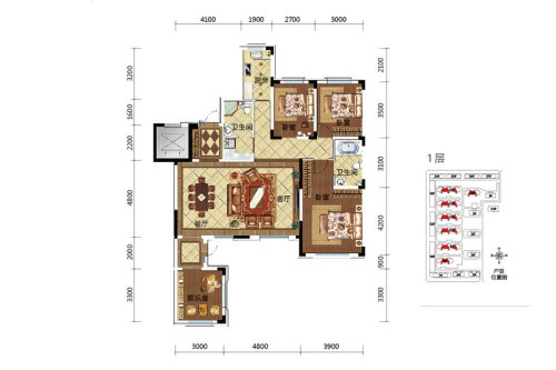 其仕和颂洋房145平户型-4室2厅2卫1厨建筑面积145.00平米