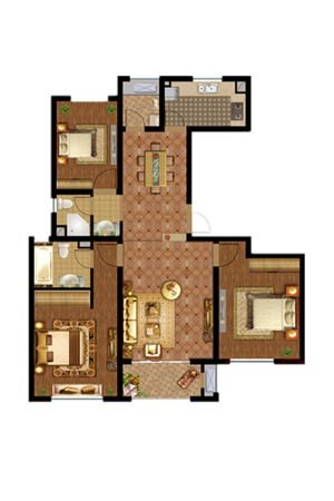 东方城市豪庭130平3房-3室2厅2卫1厨建筑面积130.00平米