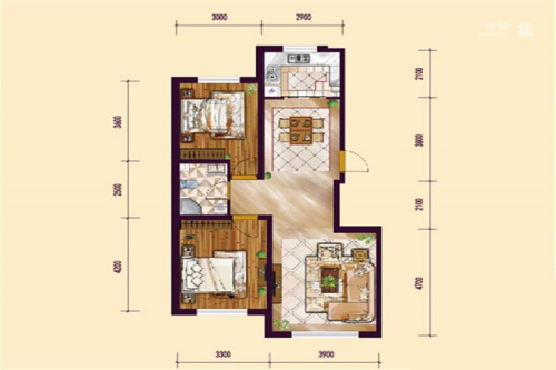 远创紫樾台B1户型-B1户型-2室2厅1卫1厨建筑面积92.00平米