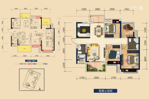 蜀都万达广场4期1栋A2户型标准层-4室2厅2卫1厨建筑面积104.80平米