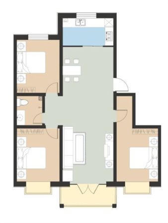 怡荷园3#标准层C户型-3室2厅1卫1厨建筑面积135.29平米