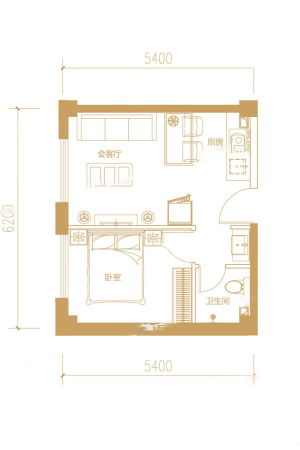 远洋7号1#2至7层C户型-1室1厅1卫1厨建筑面积49.07平米