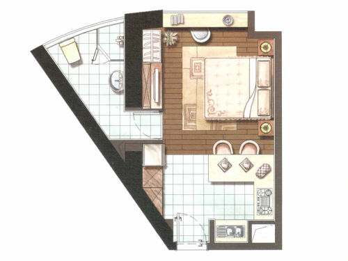 泰地海西中心K户型-1室0厅1卫1厨建筑面积49.00平米