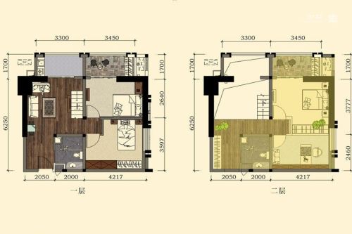 北城映像一期4号楼标准层S2户型-3室2厅2卫1厨建筑面积74.97平米