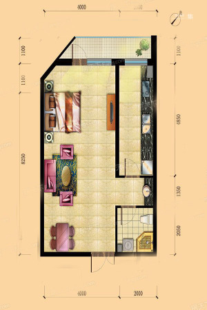 金水·花城64平户型-1室1厅1卫1厨建筑面积64.00平米