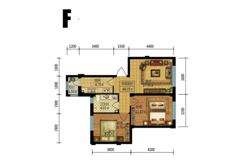 梧桐郡F户型-2室1厅1卫1厨建筑面积67.75平米